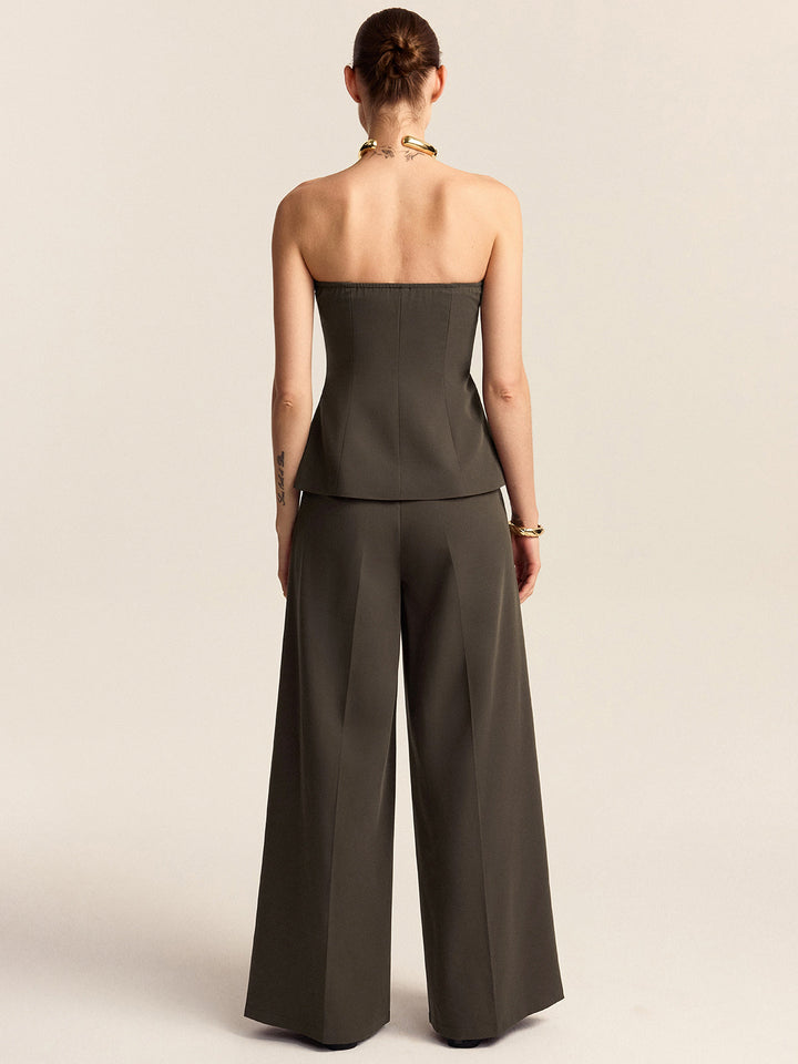 Trägerloses Oberteil und Hose mit weitem Bein Set