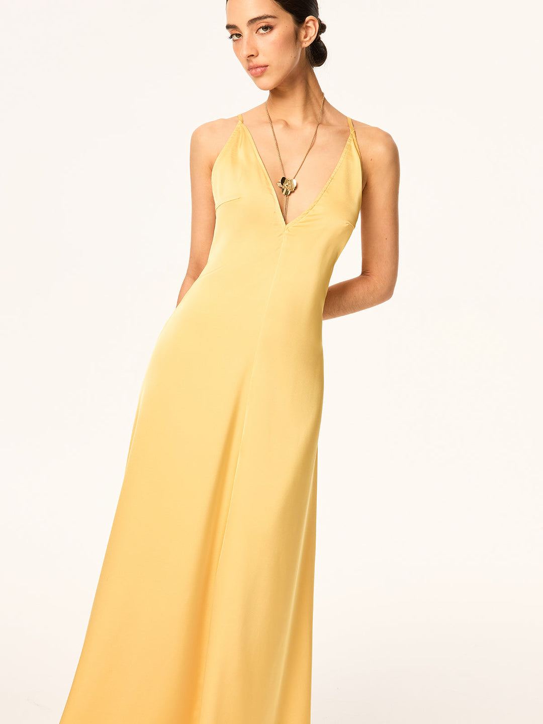 Crisscross Strap Backless Satin Maxi Kleid