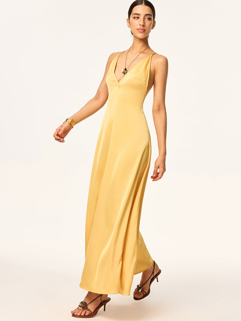 Crisscross Strap Backless Satin Maxi Kleid