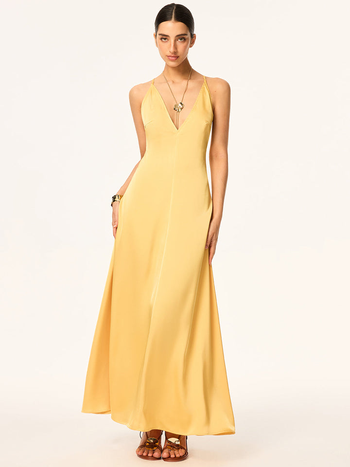 Crisscross Strap Backless Satin Maxi Kleid