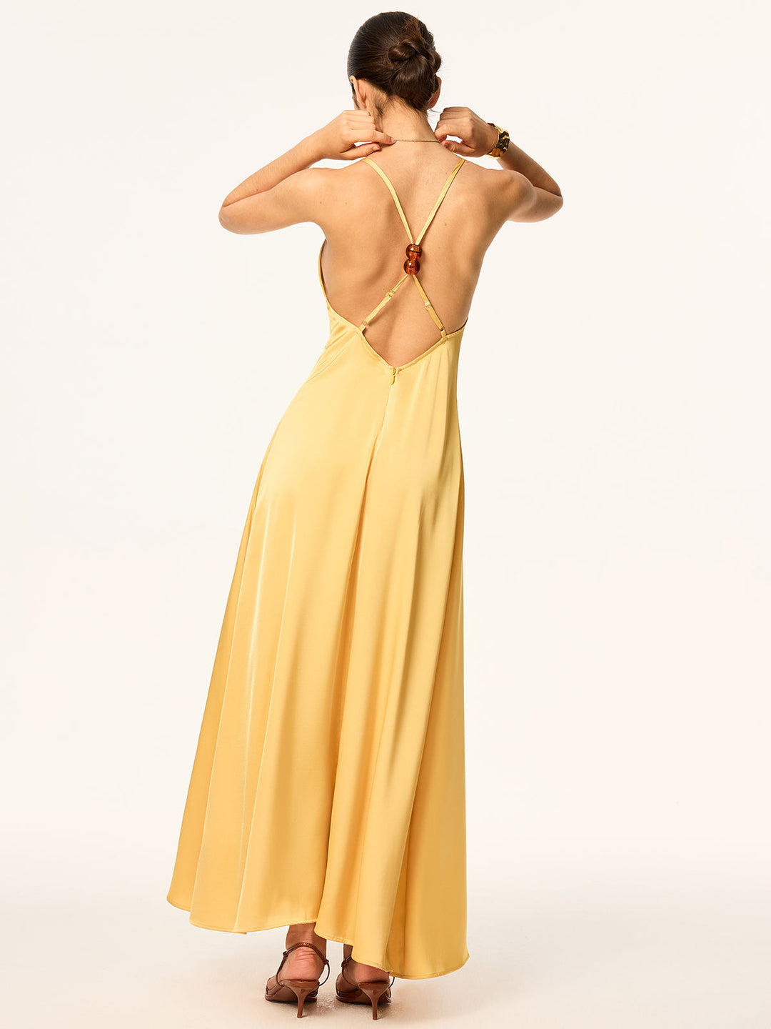 Crisscross Strap Backless Satin Maxi Kleid