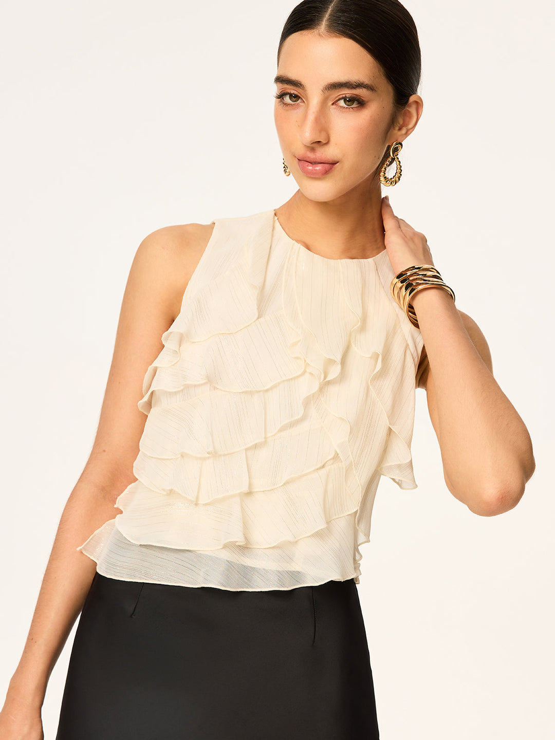 Gerüschtes ärmelloses Chiffon-Oberteil