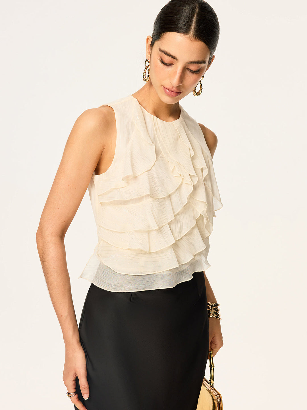 Gerüschtes ärmelloses Chiffon-Oberteil