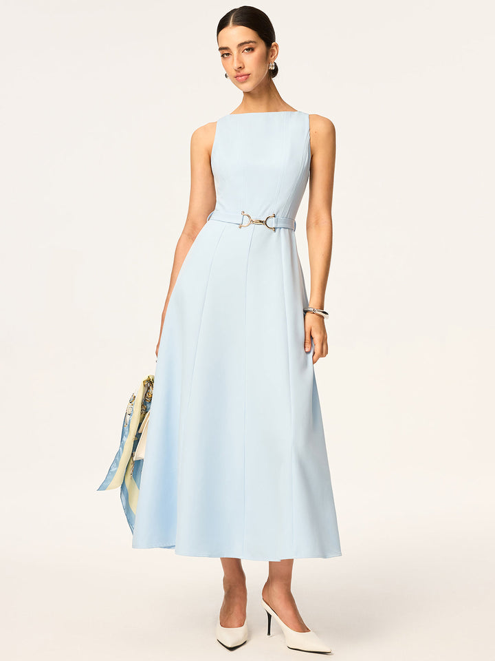 Gürtelkleid ärmellos Midi