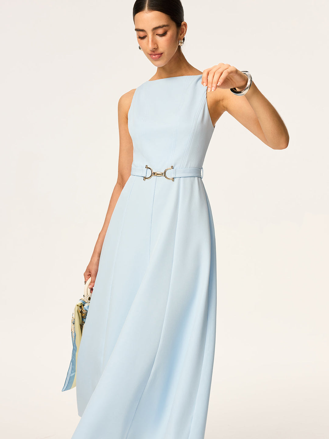 Gürtelkleid ärmellos Midi