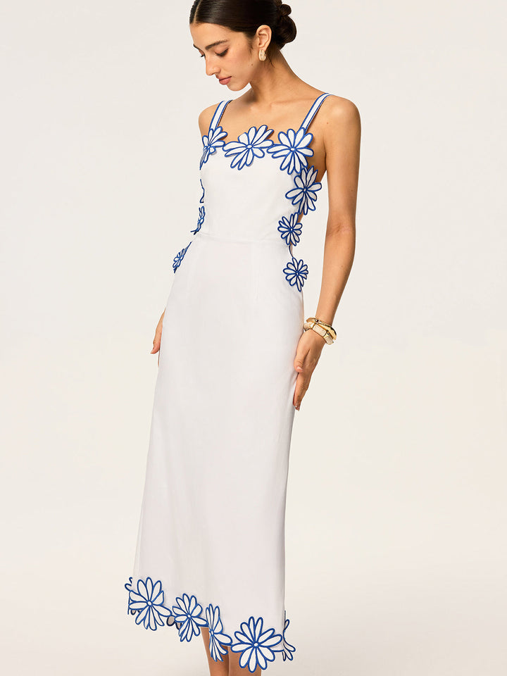 Blumenstickerei Rüschen-Maxikleid mit Schleife hinten