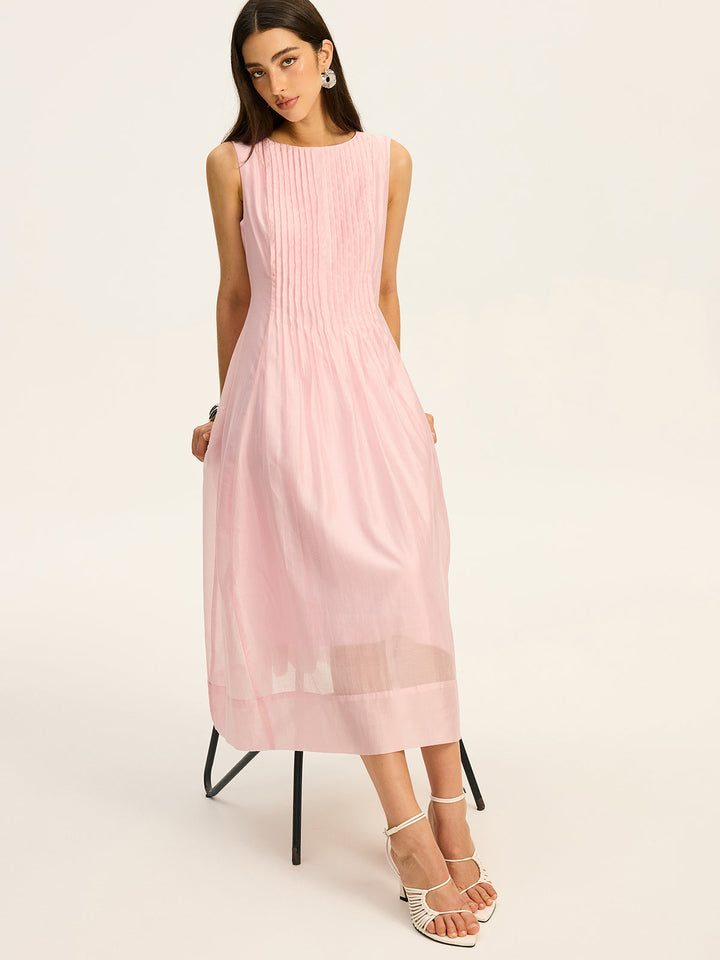 Ärmelloses Midikleid aus halbtransparentem Tencel mit Falten