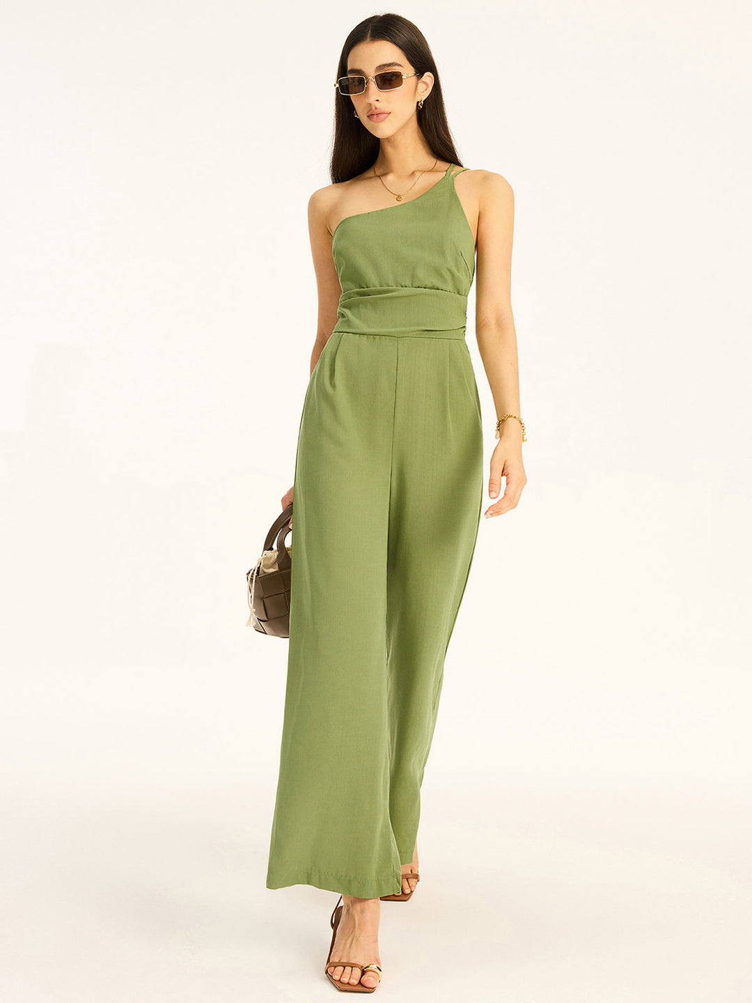 One-Shoulder-Jumpsuit aus Baumwollmischung