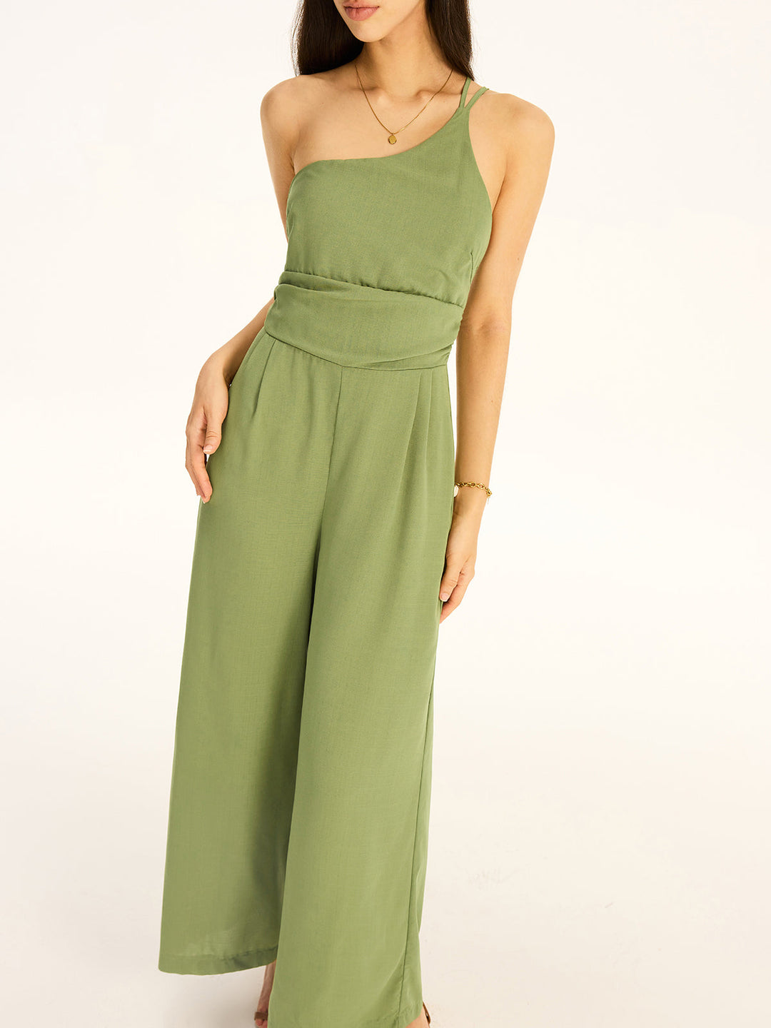 One-Shoulder-Jumpsuit aus Baumwollmischung