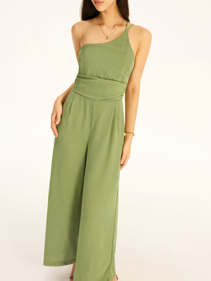 One-Shoulder-Jumpsuit aus Baumwollmischung