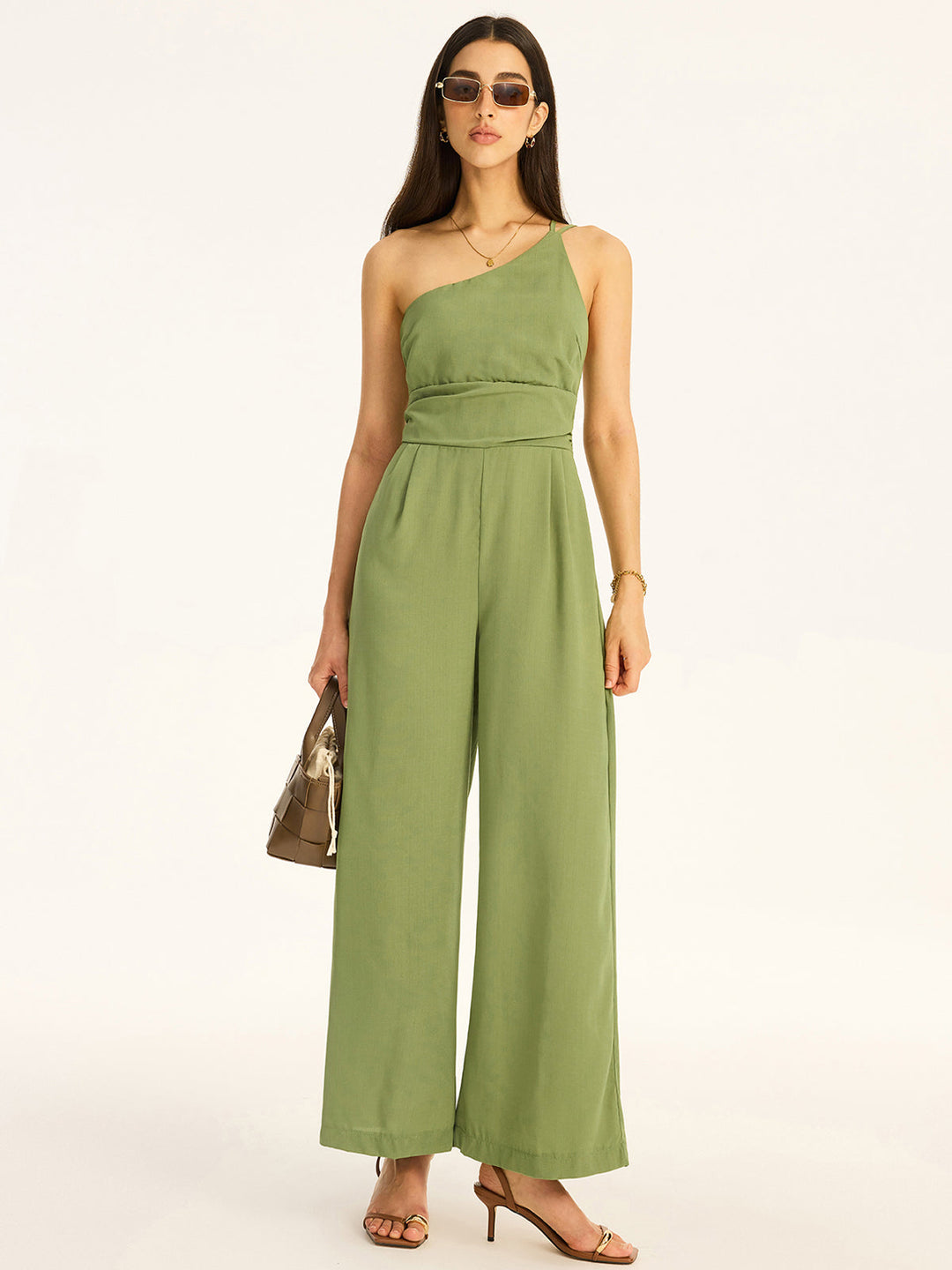One-Shoulder-Jumpsuit aus Baumwollmischung
