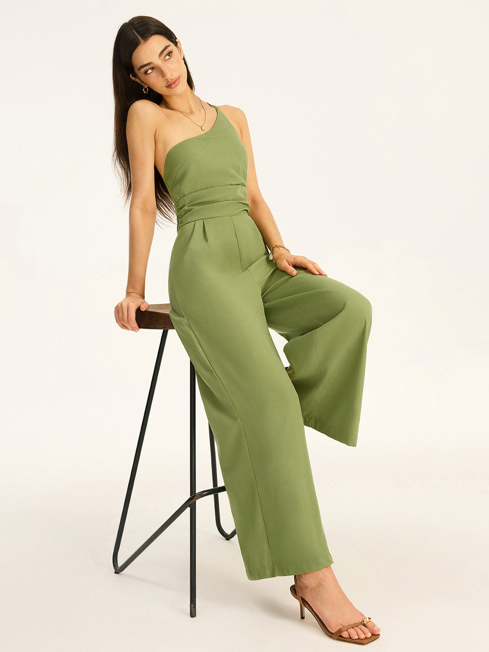 One-Shoulder-Jumpsuit aus Baumwollmischung