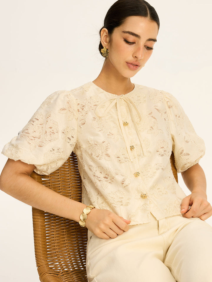 Jacquard-Strick-Button-Baumwollmischung-Oberteil