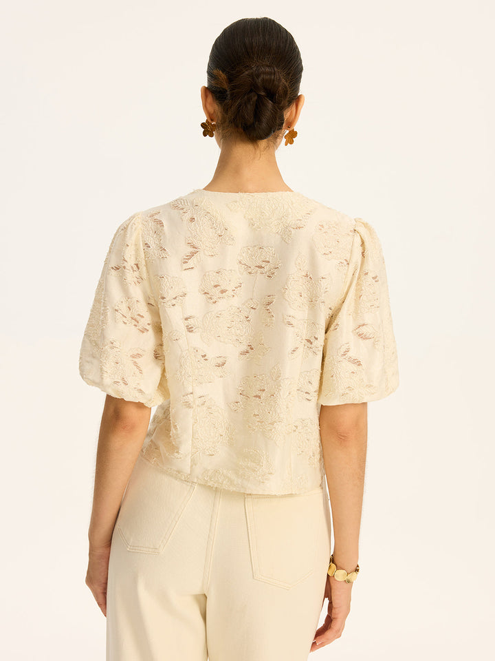 Jacquard-Strick-Button-Baumwollmischung-Oberteil