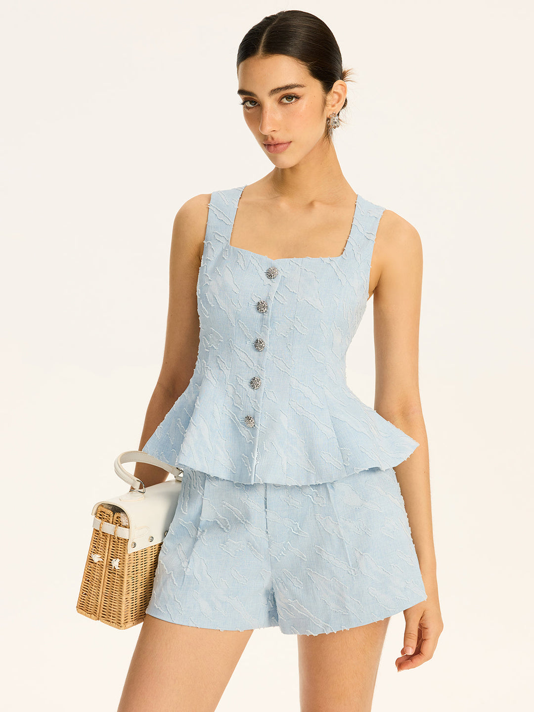 Texturiertes Stoff-Metallknopf-Peplum-Weste