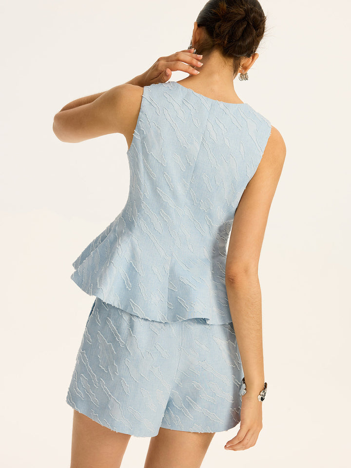 Texturiertes Stoff-Metallknopf-Peplum-Weste