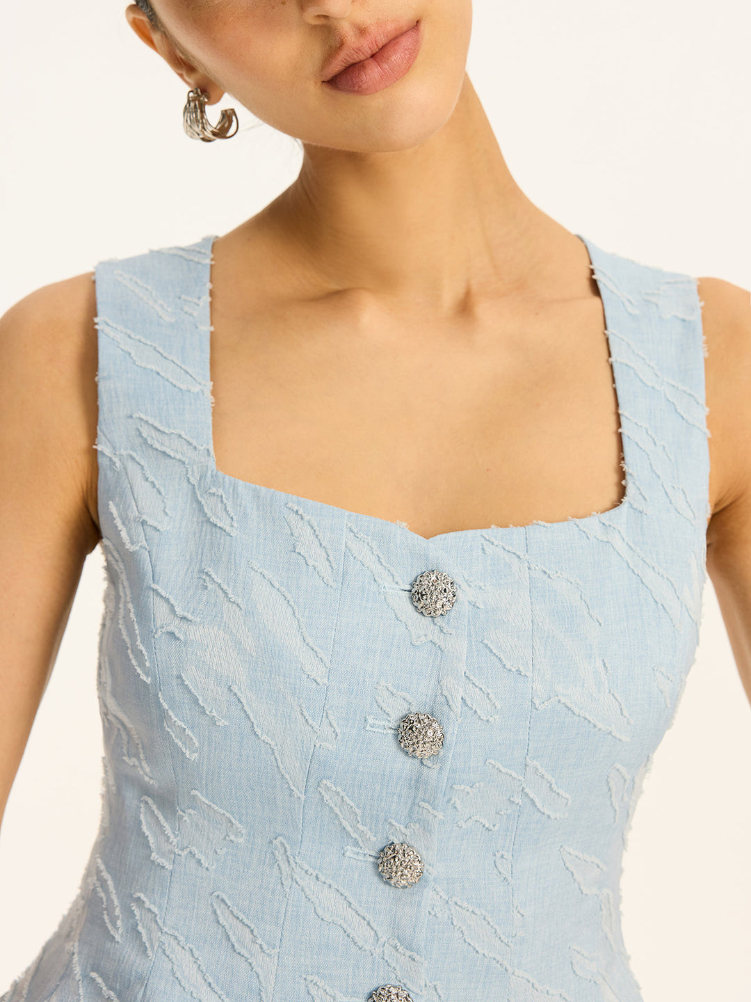 Texturiertes Stoff-Metallknopf-Peplum-Weste