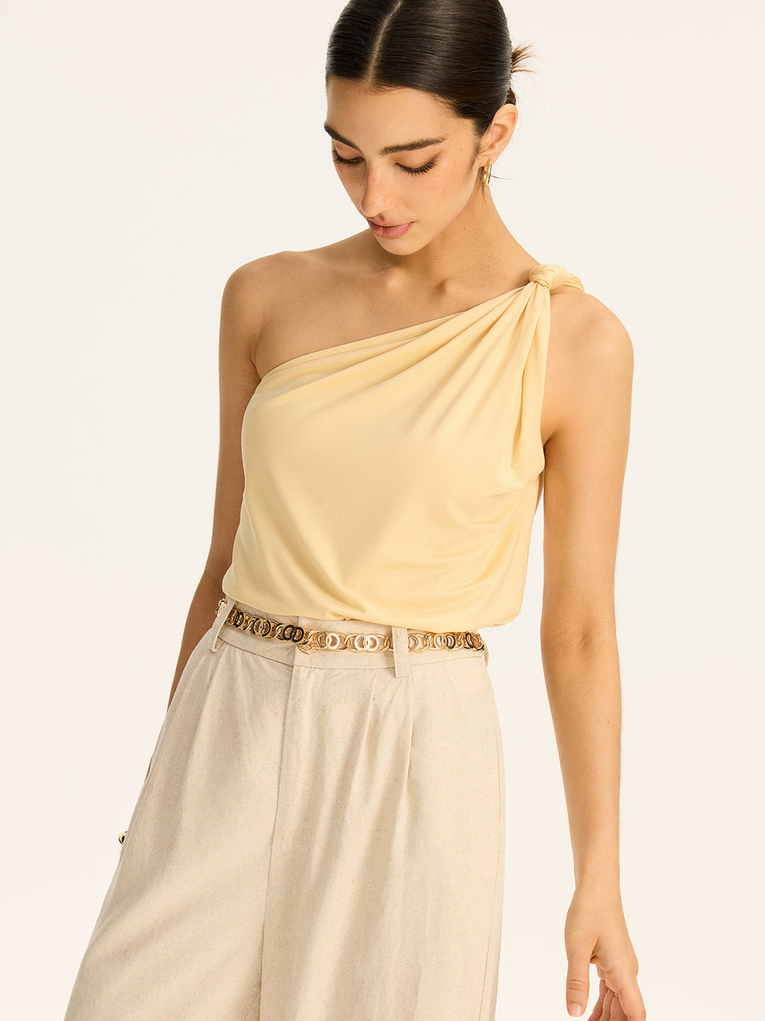 One-Shoulder Ruched Knit Top