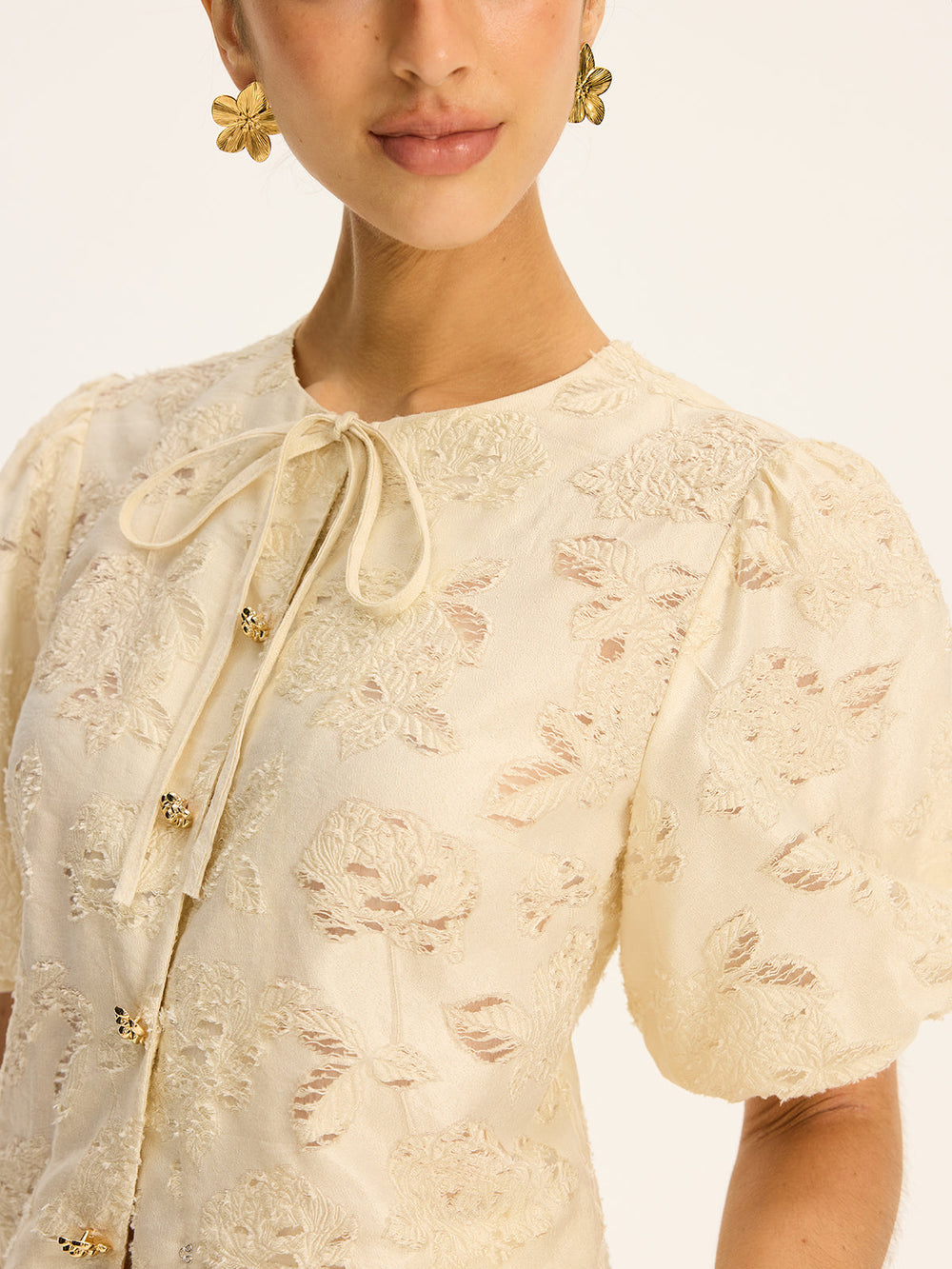 Jacquard-Strick-Button-Baumwollmischung-Oberteil