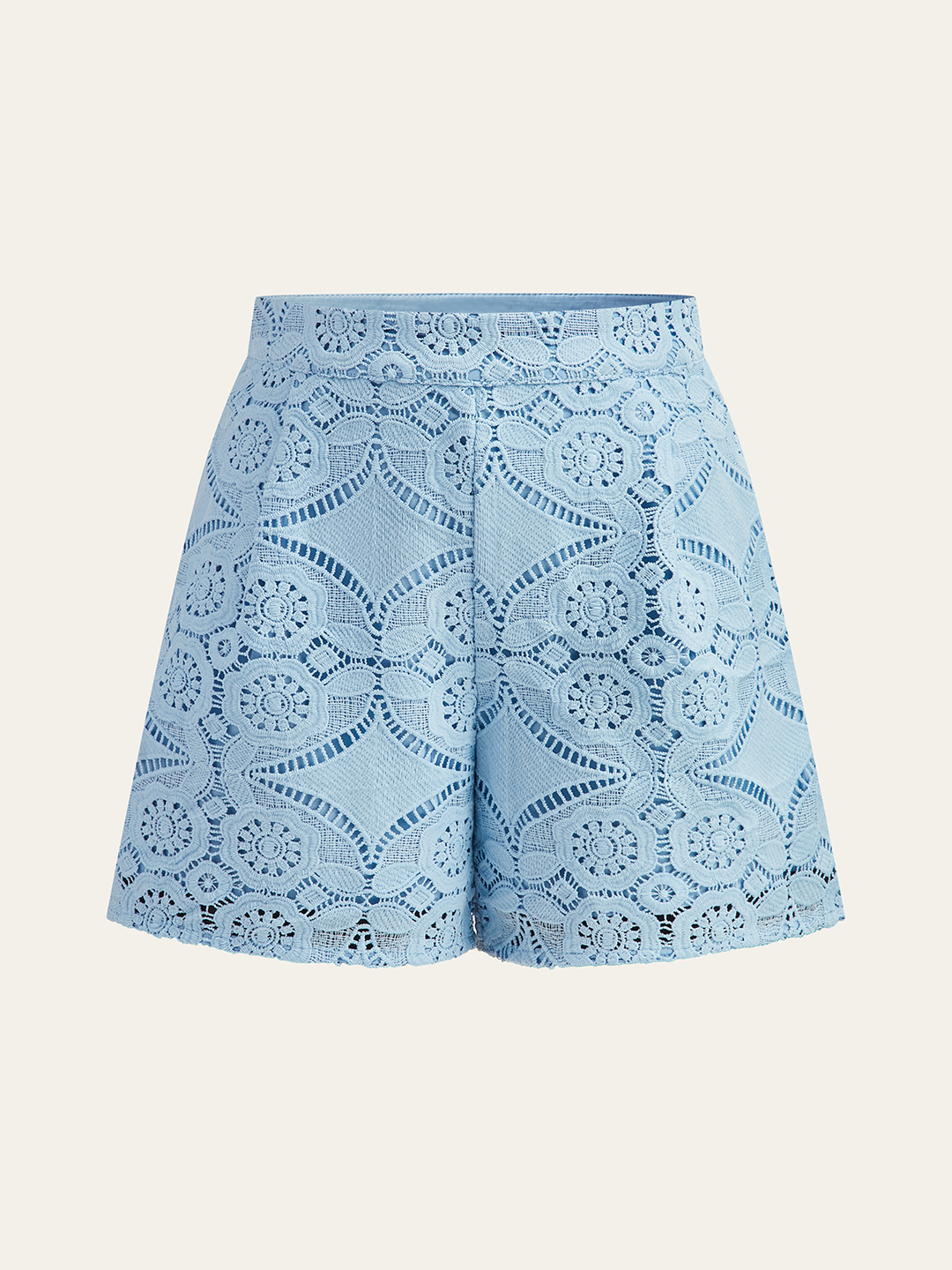 Spitzen-Puffärmel-Shorts-Set Ohne Gürtel