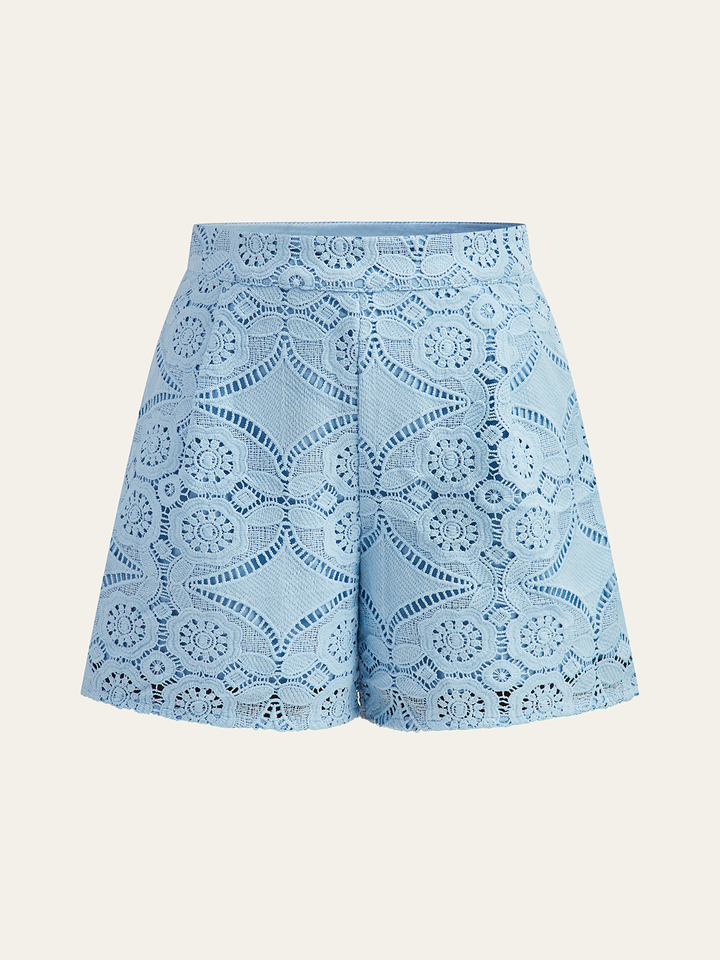 Spitzen-Puffärmel-Shorts-Set Ohne Gürtel