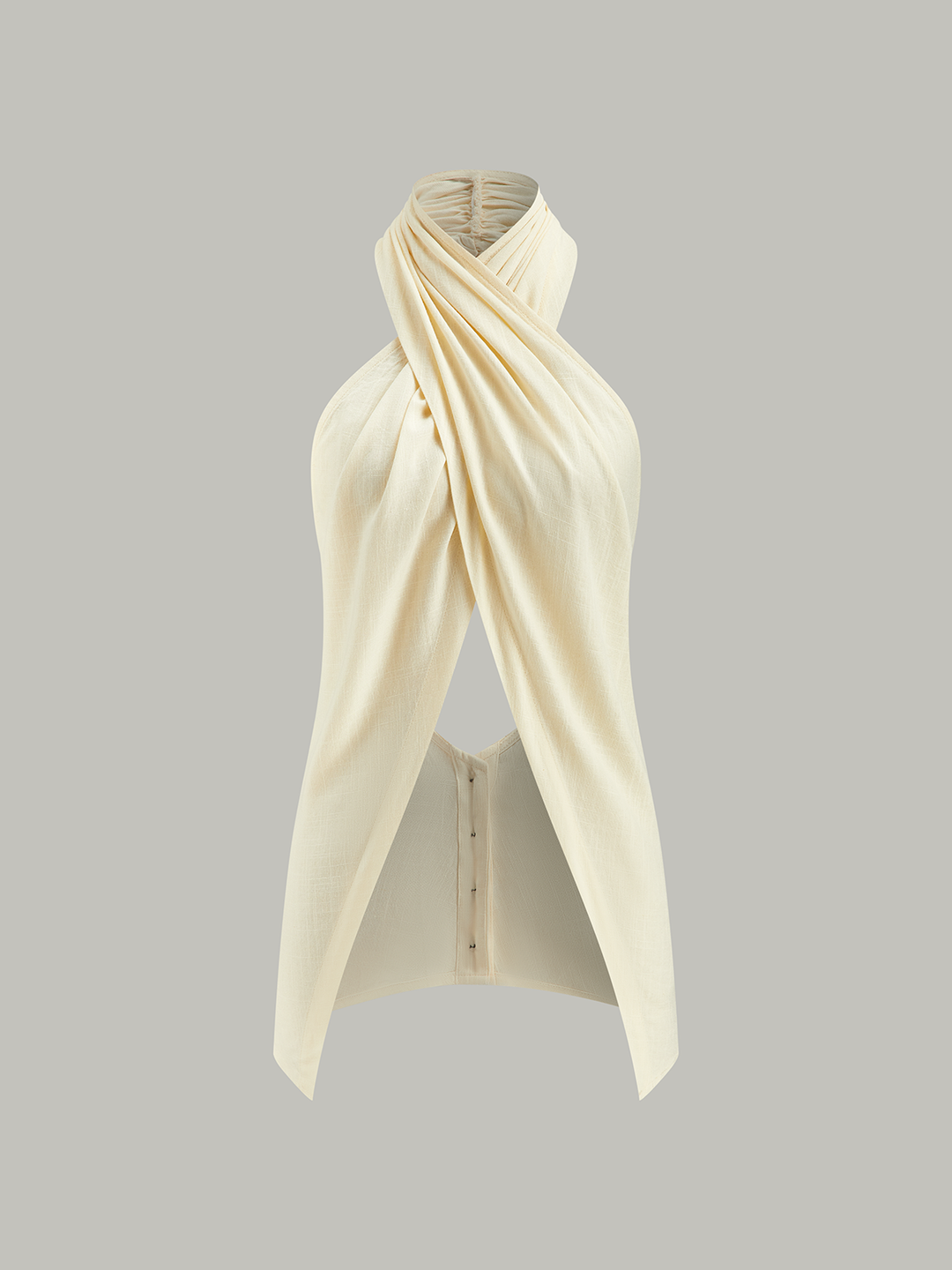 Cross-Halter Neck Wrap Top mit Knopfdetails