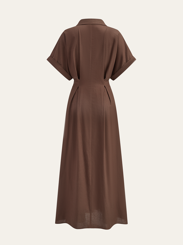 Plissiertes Hemdblusenkleid mit Knopfleiste