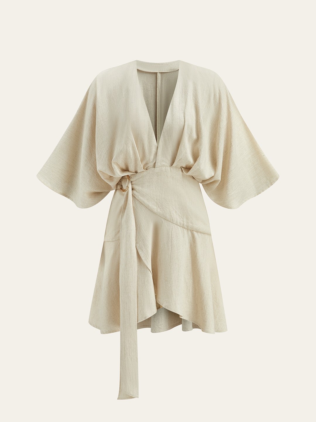 Baumwoll- & Leinen-Kimono-Ärmel-Wickelkleid