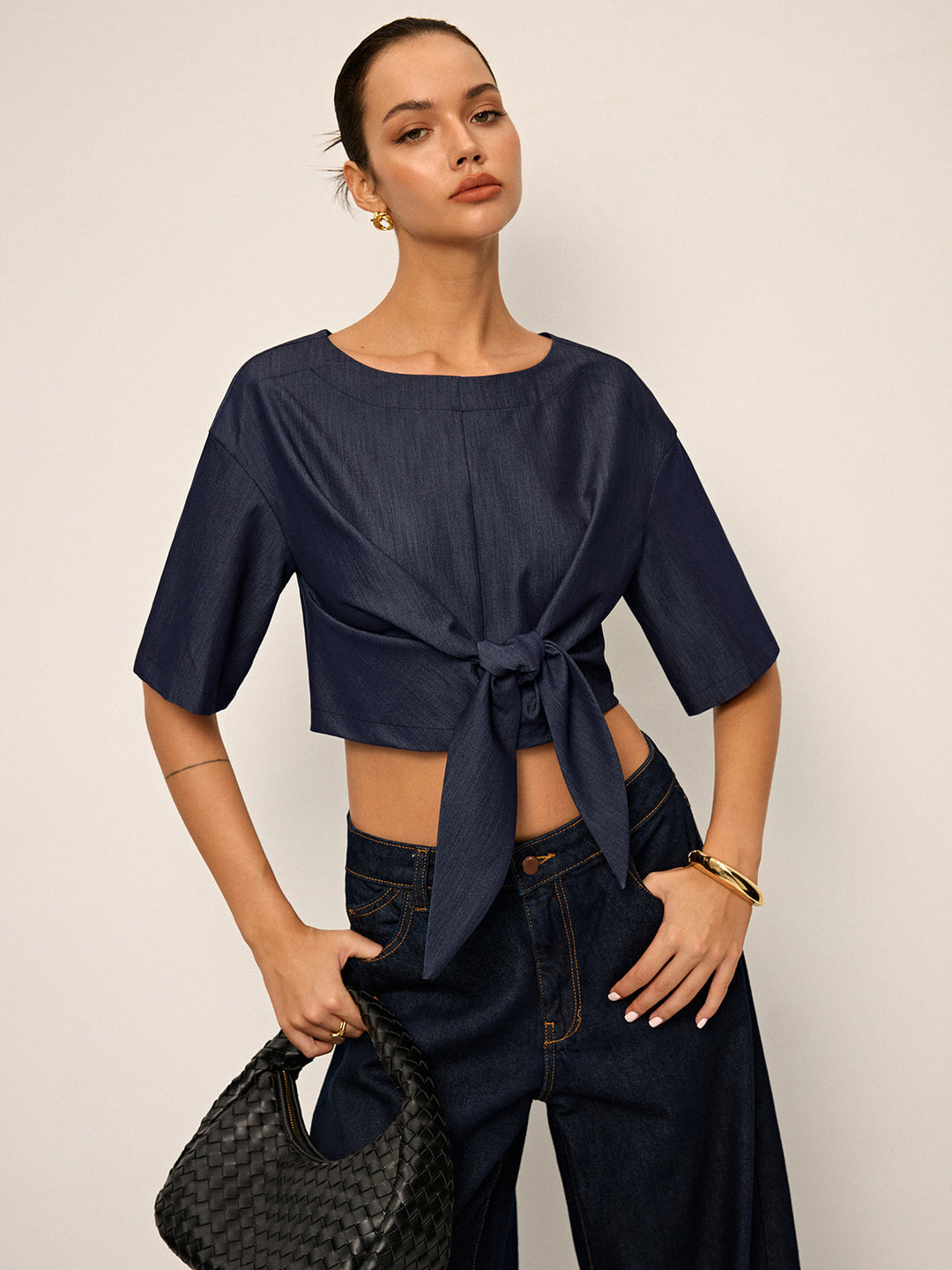Crop-Top mit Bindung vorne