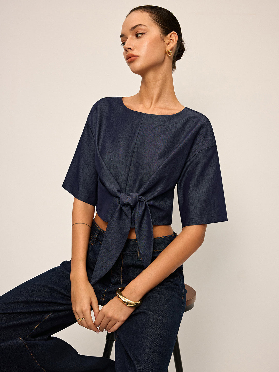 Crop-Top mit Bindung vorne