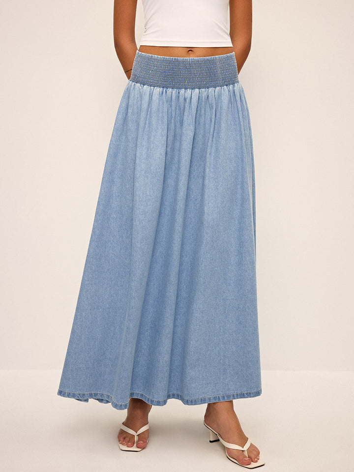 Smocked Waist Denim Maxirock