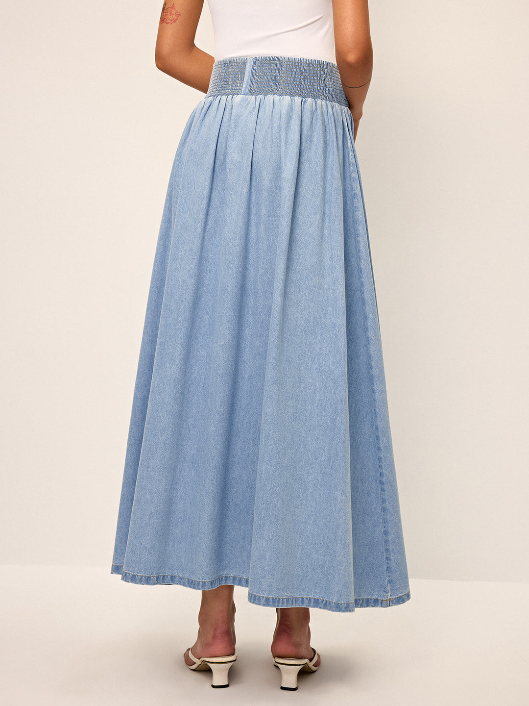 Smocked Waist Denim Maxirock