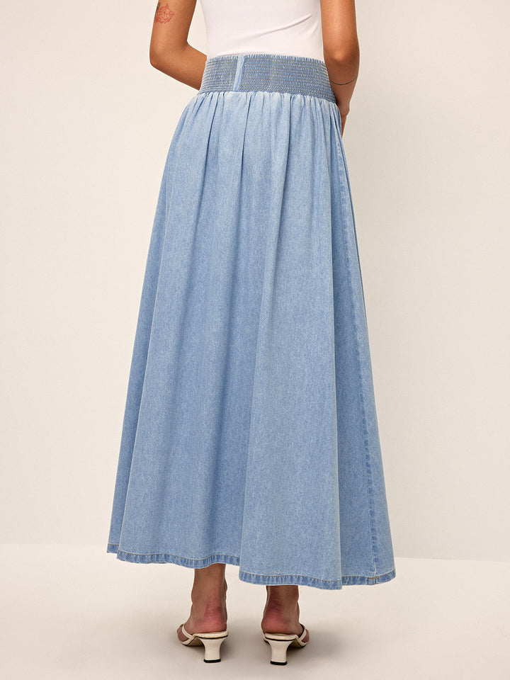 Smocked Waist Denim Maxirock