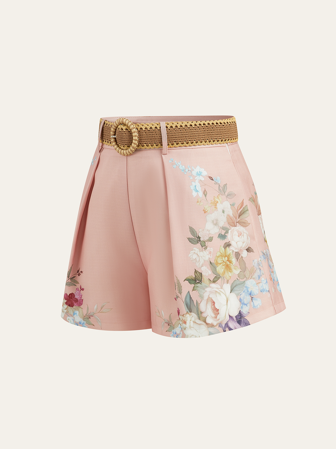 Florale Shorts mit Gürtel und hoher Taille