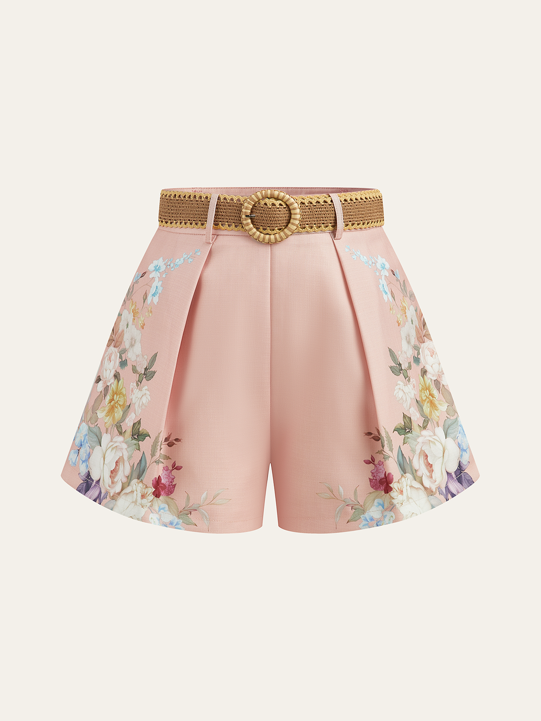 Florale Shorts mit Gürtel und hoher Taille