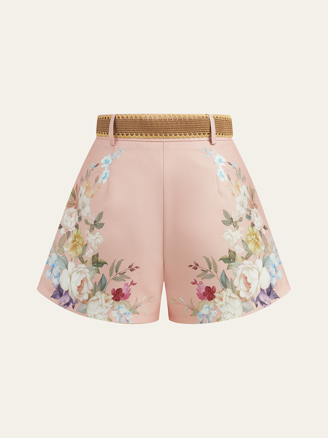 Florale Shorts mit Gürtel und hoher Taille