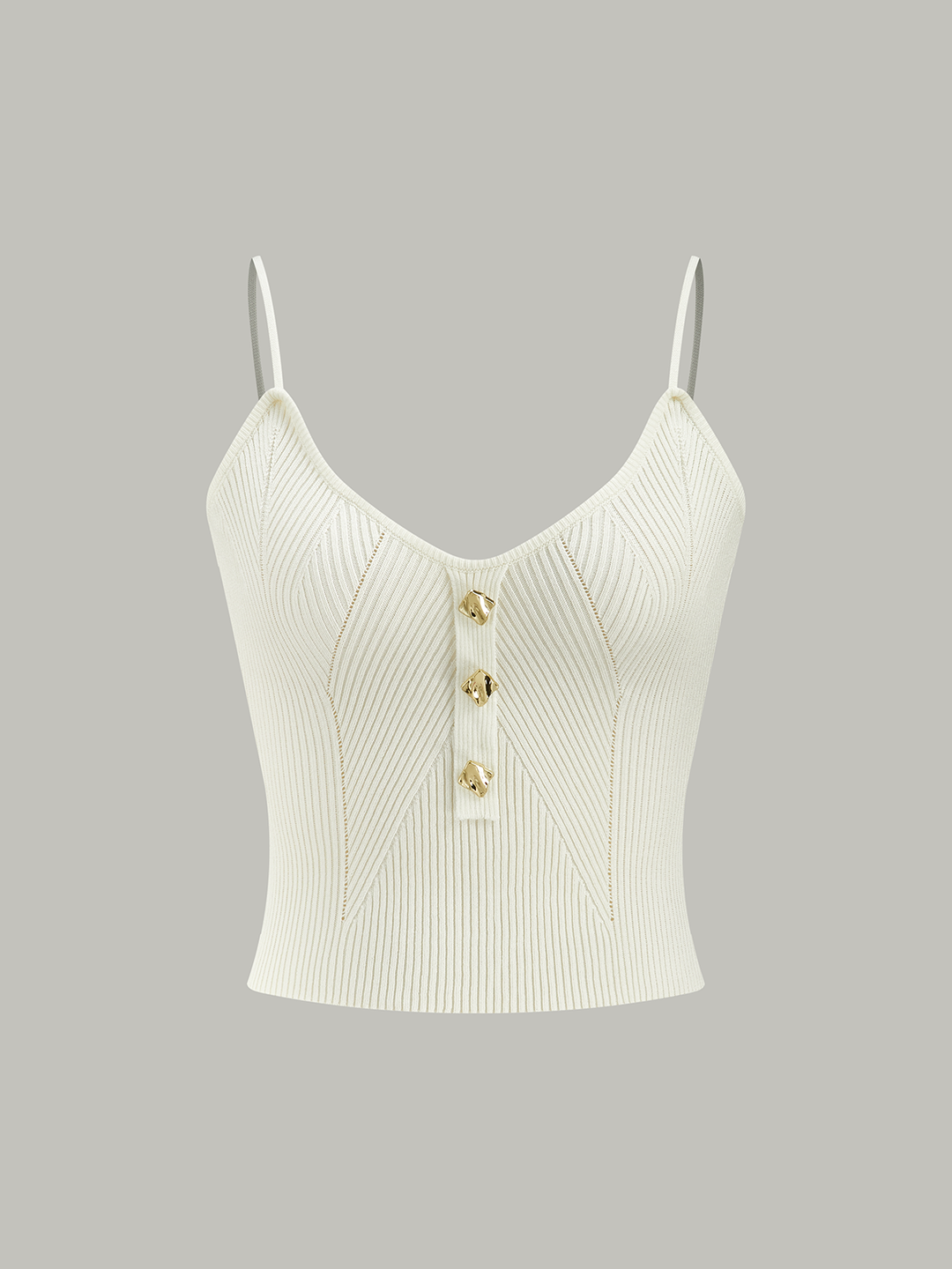 Geripptes Strick-Cami-Top mit Metallknopf