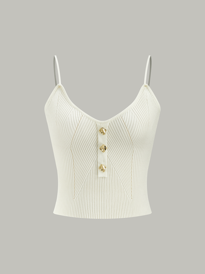 Geripptes Strick-Cami-Top mit Metallknopf