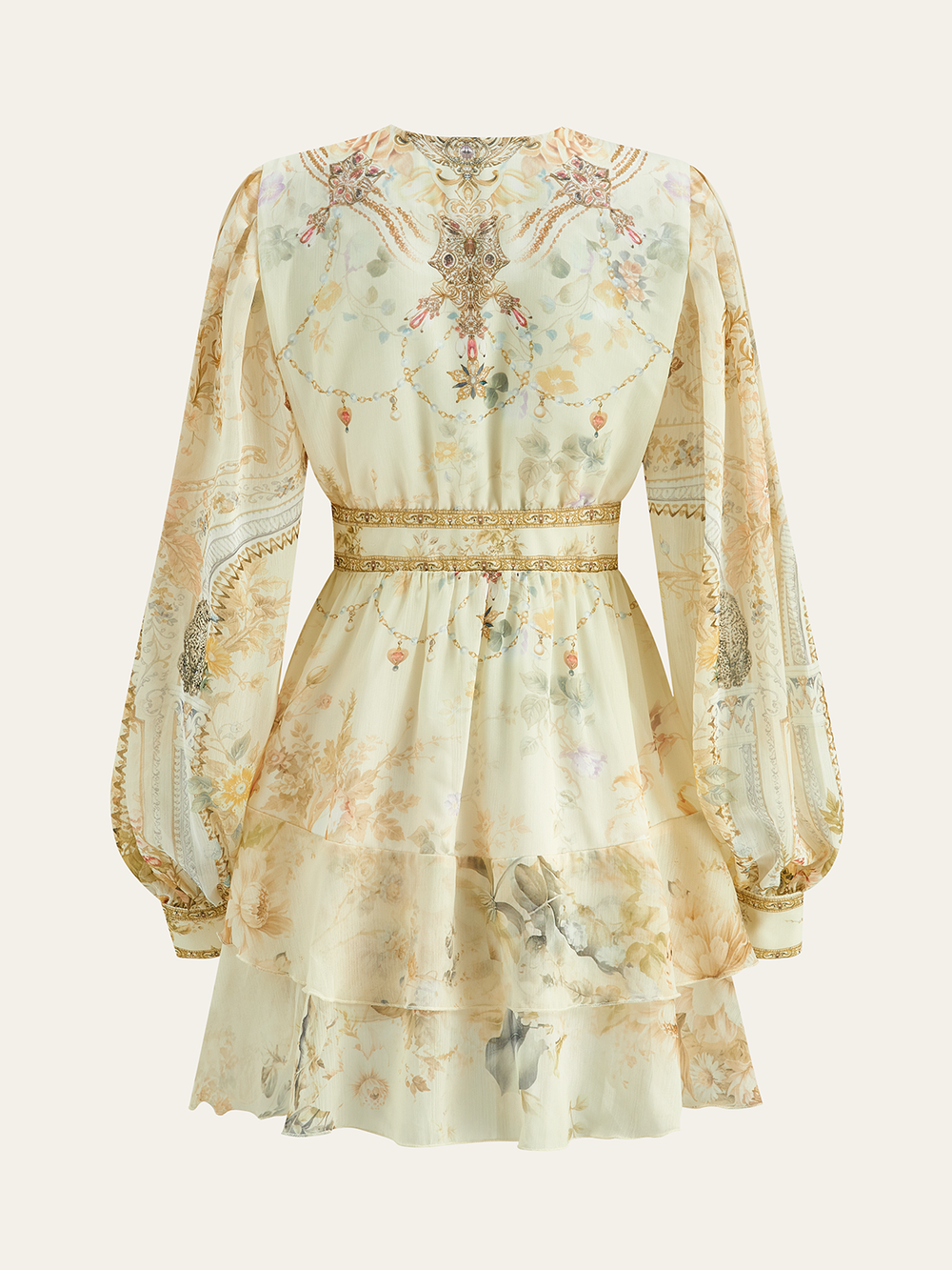Halbtransparente Chiffon-Blumen-Mini-Kleid mit Rüschen