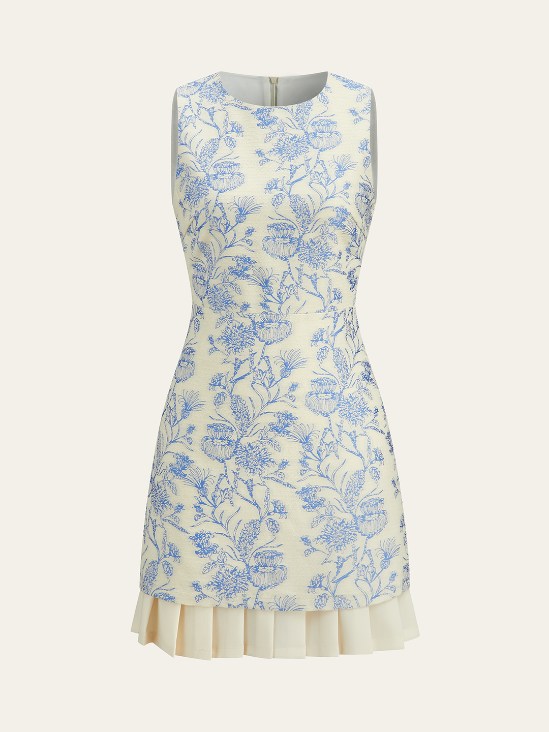 Blumenbedrucktes ärmelloses Kleid mit plissiertem Saum