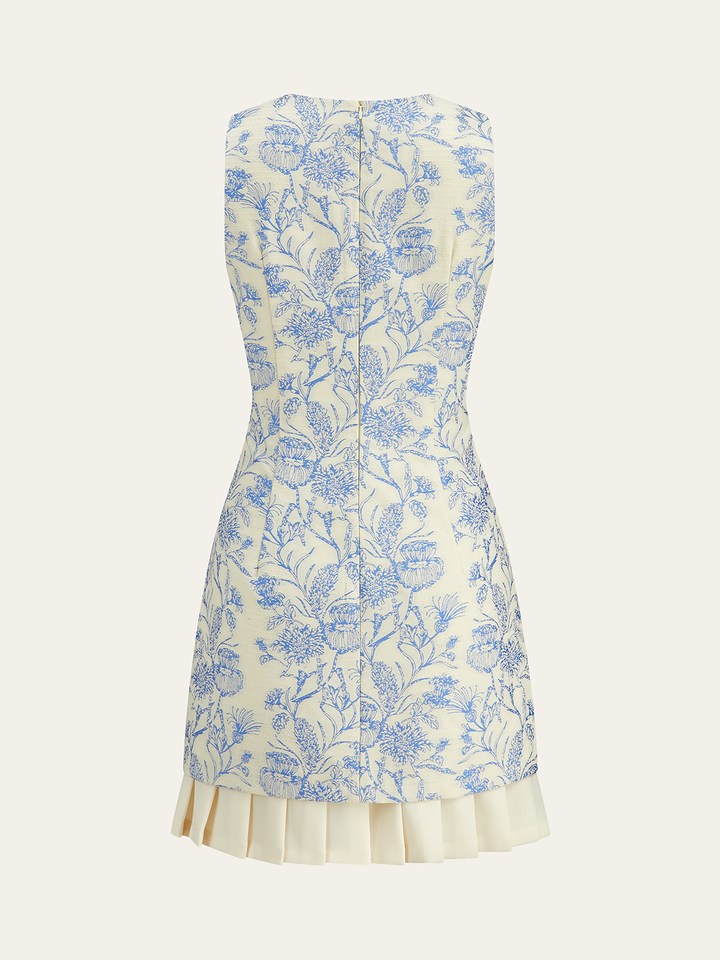 Blumenbedrucktes ärmelloses Kleid mit plissiertem Saum