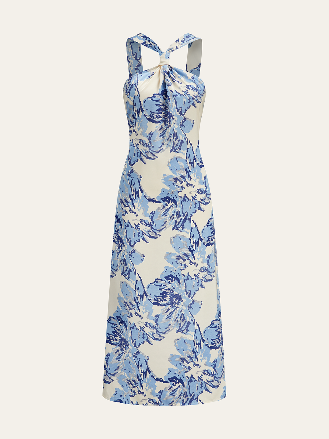 Träger-Hals-Blumenmuster-Midi-Kleid