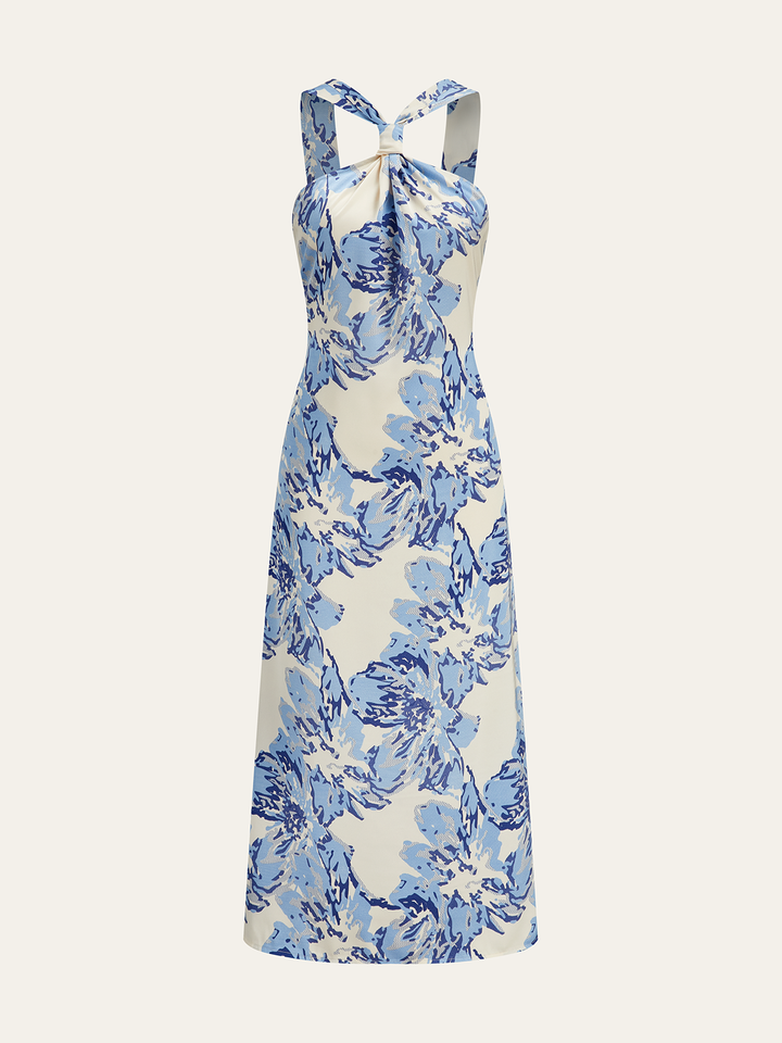 Träger-Hals-Blumenmuster-Midi-Kleid