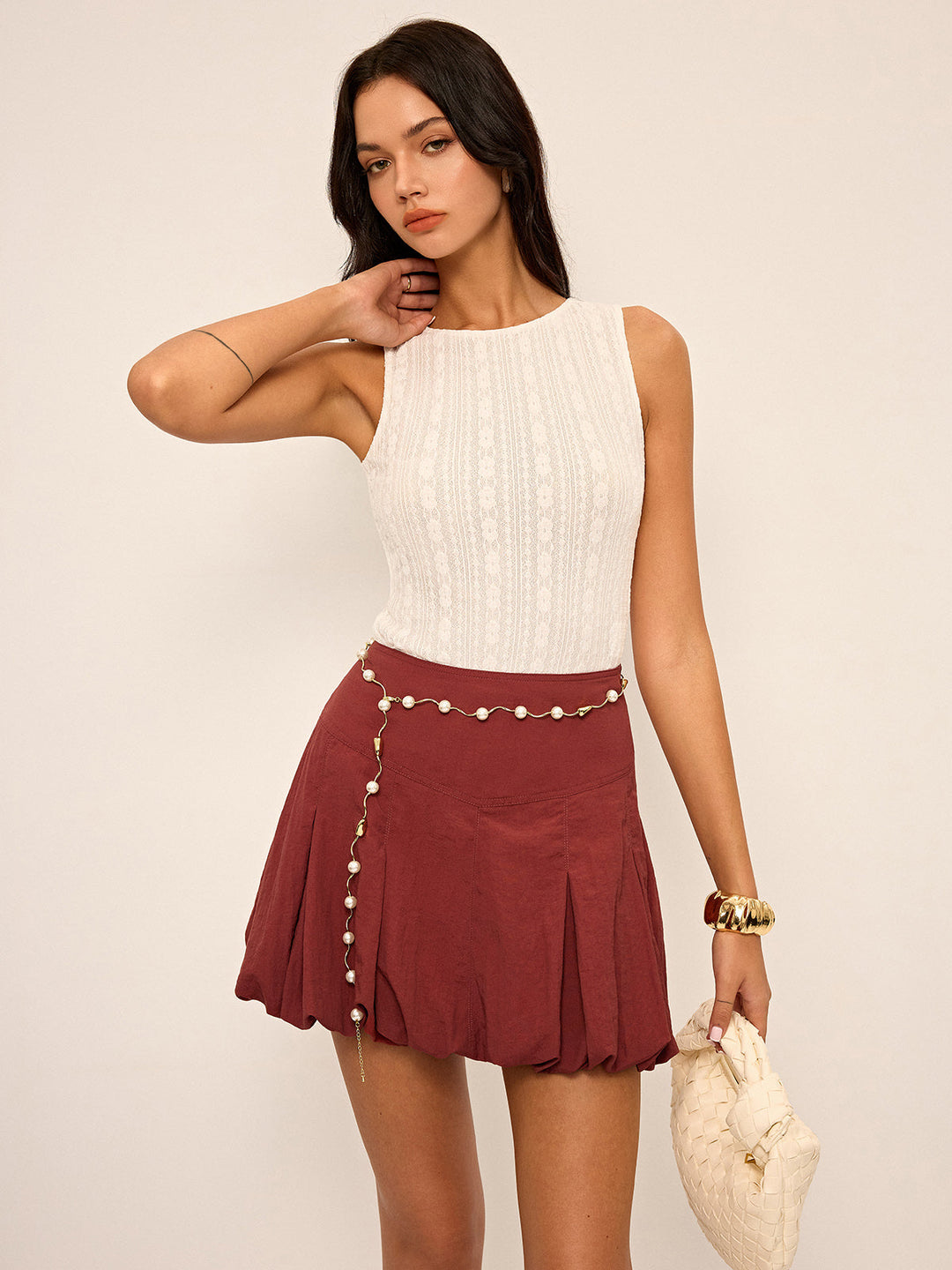 High-Waisted Faltenrock mit Ballonsaum