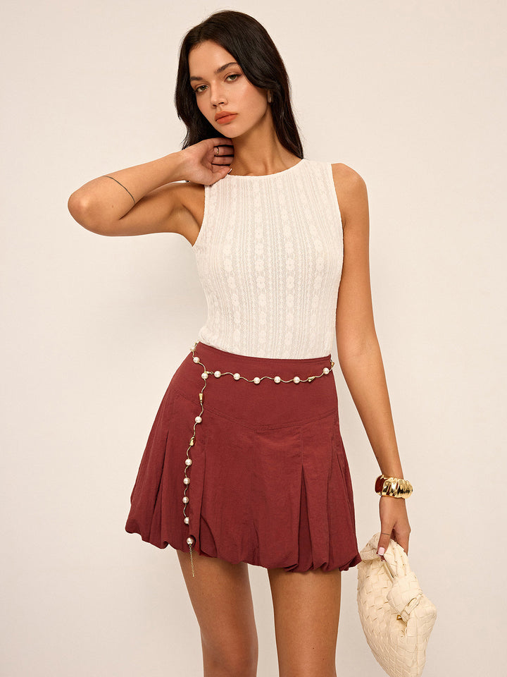 High-Waisted Faltenrock mit Ballonsaum