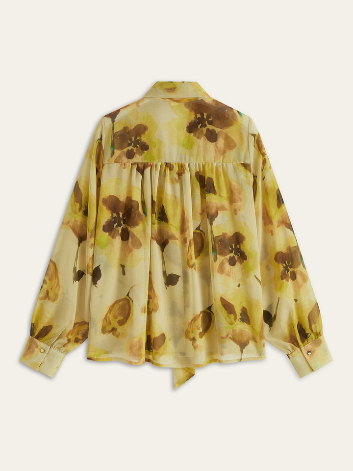 Plissiertes Hemd mit Blumenprint und Bindung vorne