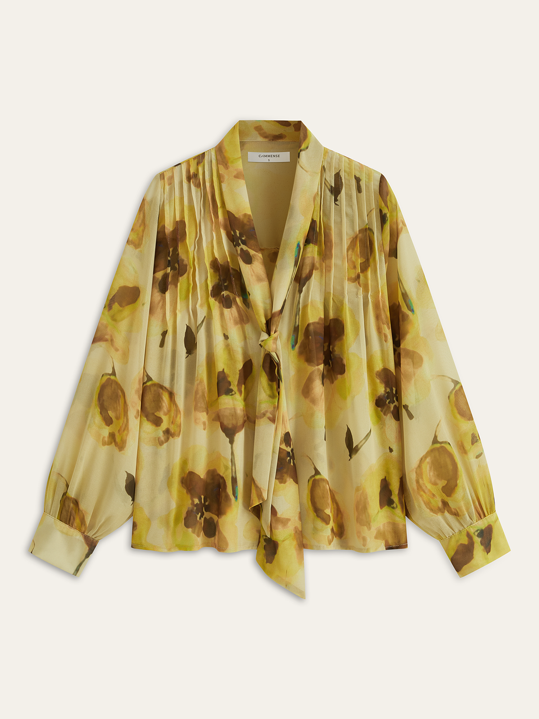 Plissiertes Hemd mit Blumenprint und Bindung vorne