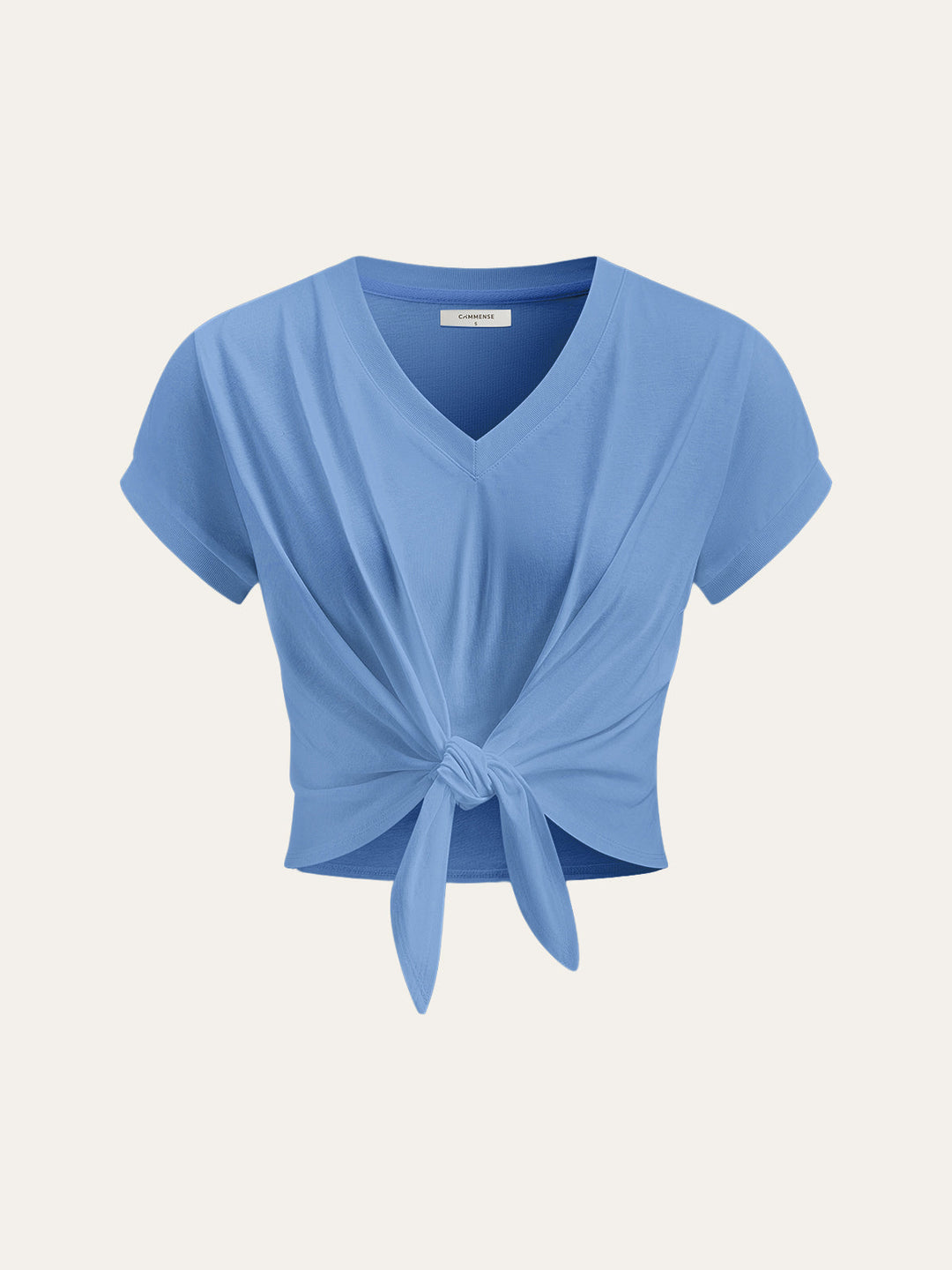 Knoten-V-Ausschnitt-T-Shirt