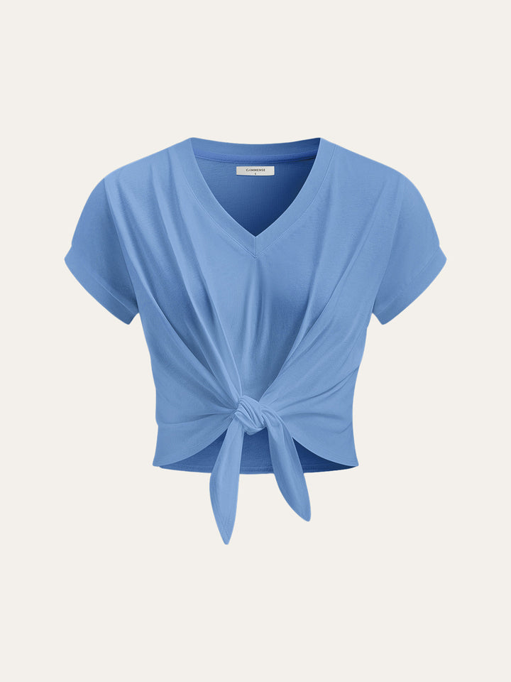 Knoten-V-Ausschnitt-T-Shirt