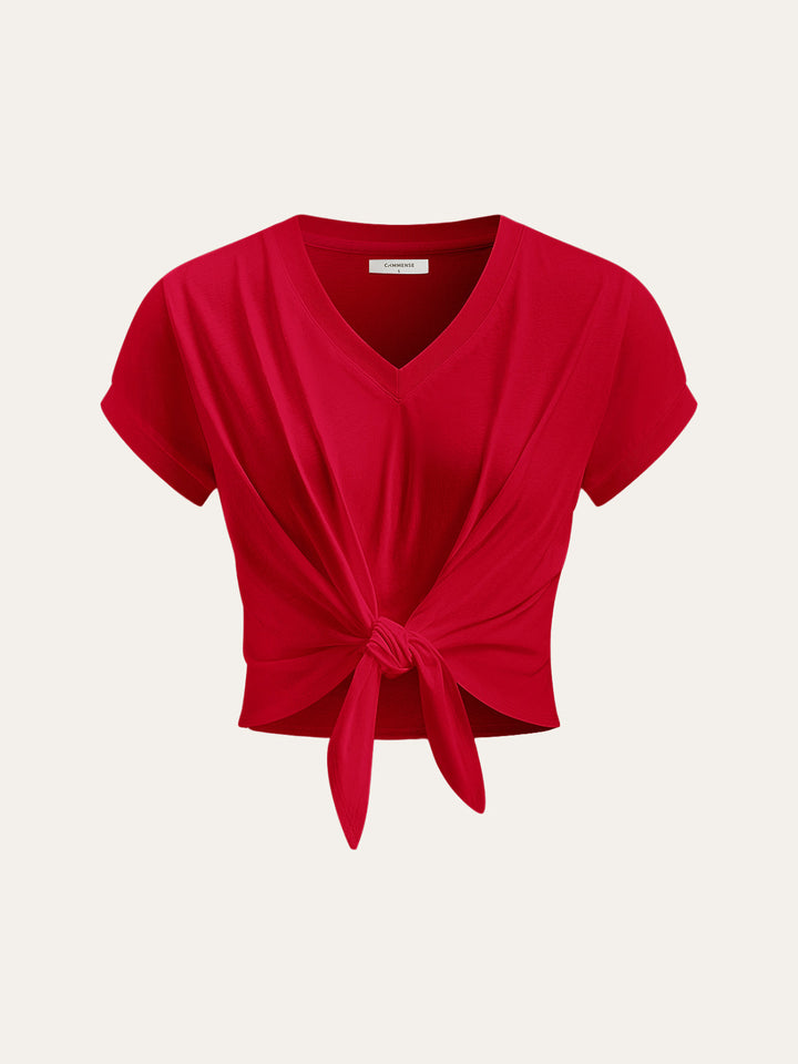 Knoten-V-Ausschnitt-T-Shirt